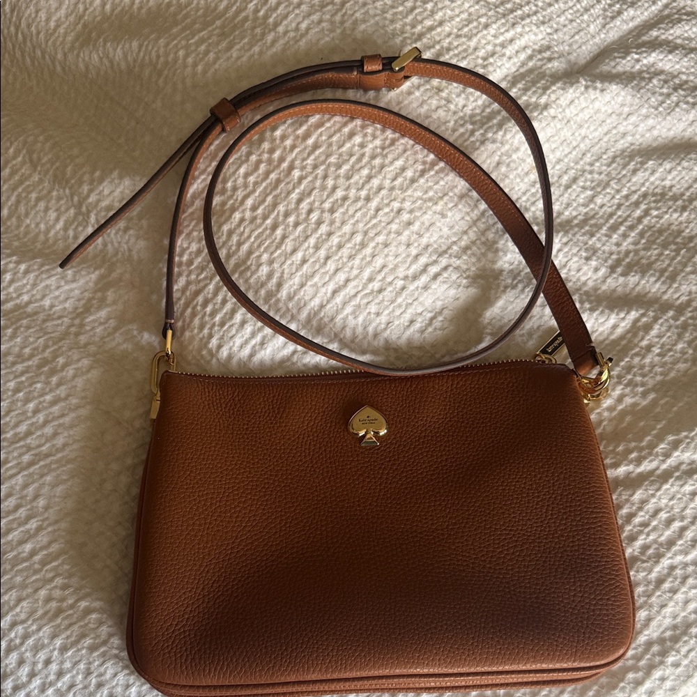 kate spade Brown Pebbled Leather Crossbody with Gold Logo
